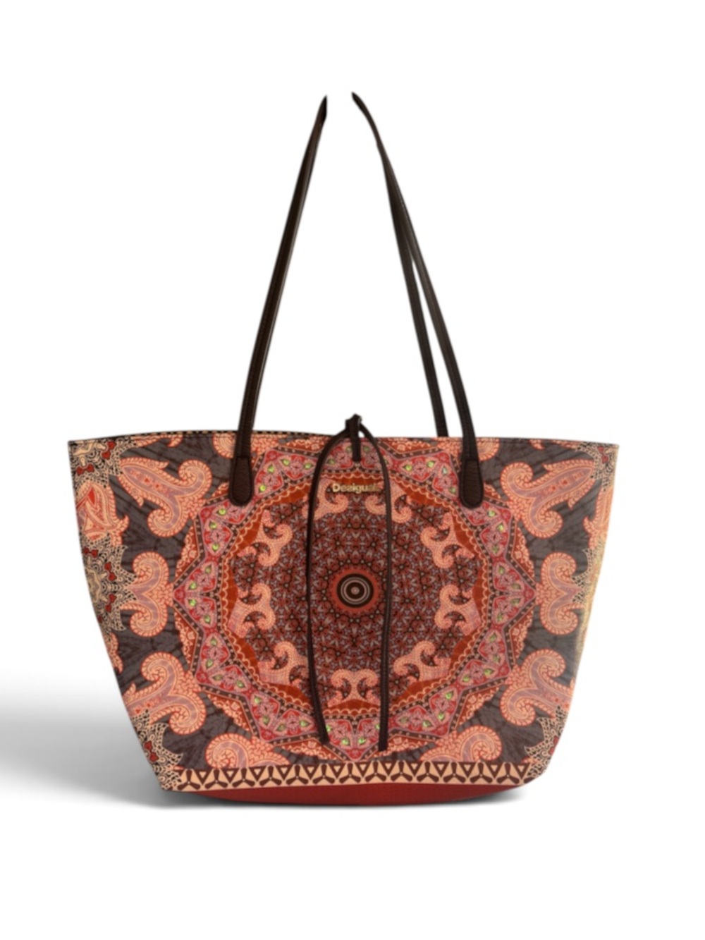 Desigual Brown Coral Paisley Mandala Floral Boho Shoulder Tote Bag